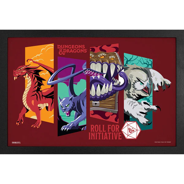 Dungeons & Dragons Character Panels Roll Initiative 11" x 17" Framed Print