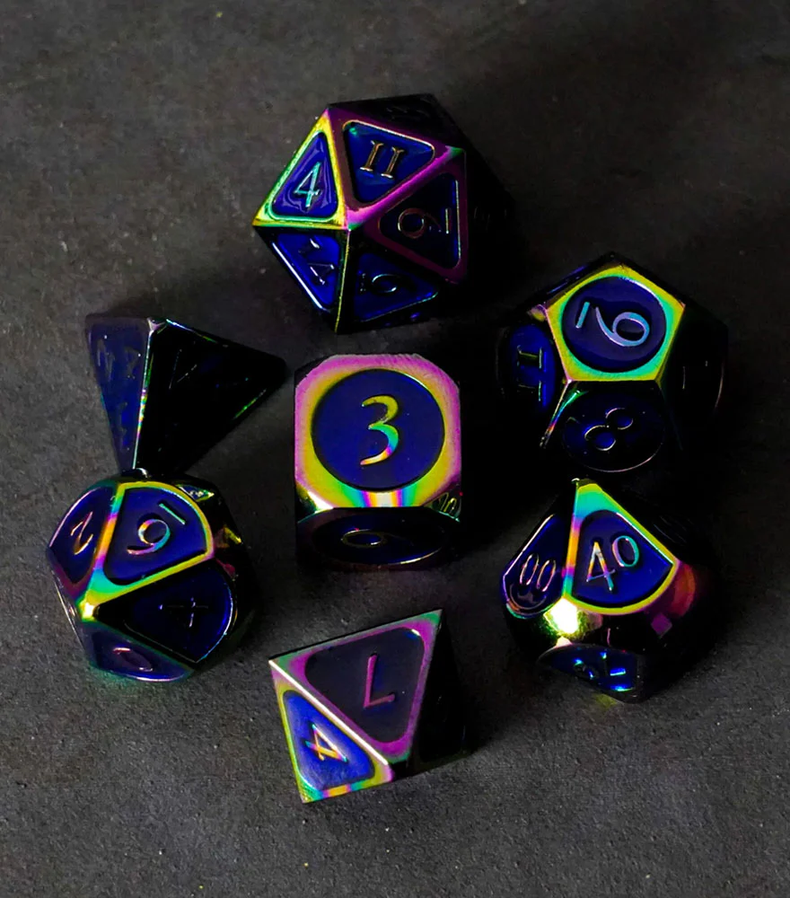 FanRoll Metal 16mm Dice Set (Rainbow w/ Blue Enamel) - Image 2