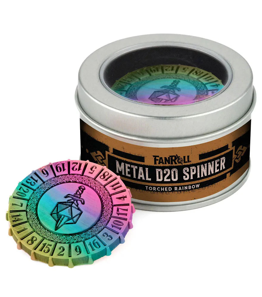 FanRoll Metal D20 Spinner (Torched Rainbow)