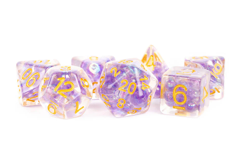 FanRoll Resin 16mm Dice Set (Pearl Purple w/ Gold Numbers)