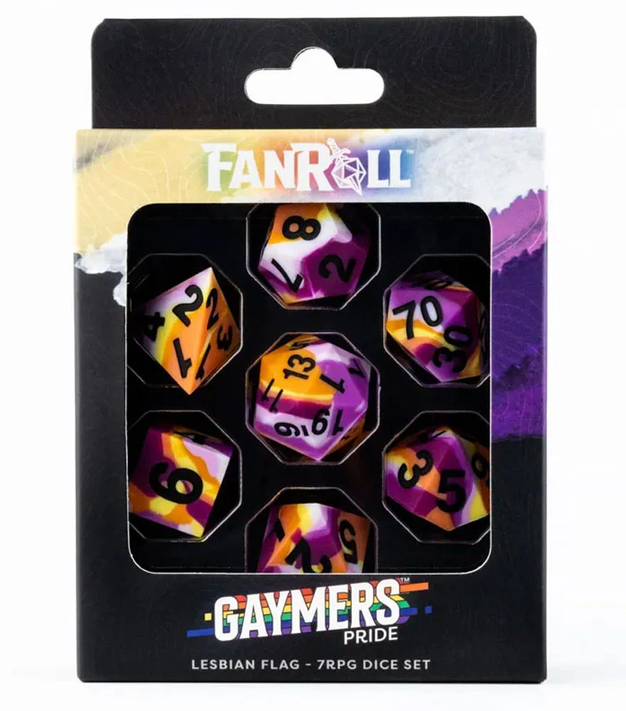 FanRoll Sharp Edge Silicone Rubber Gaymers Pride 16mm Dice Set (Lesbian)