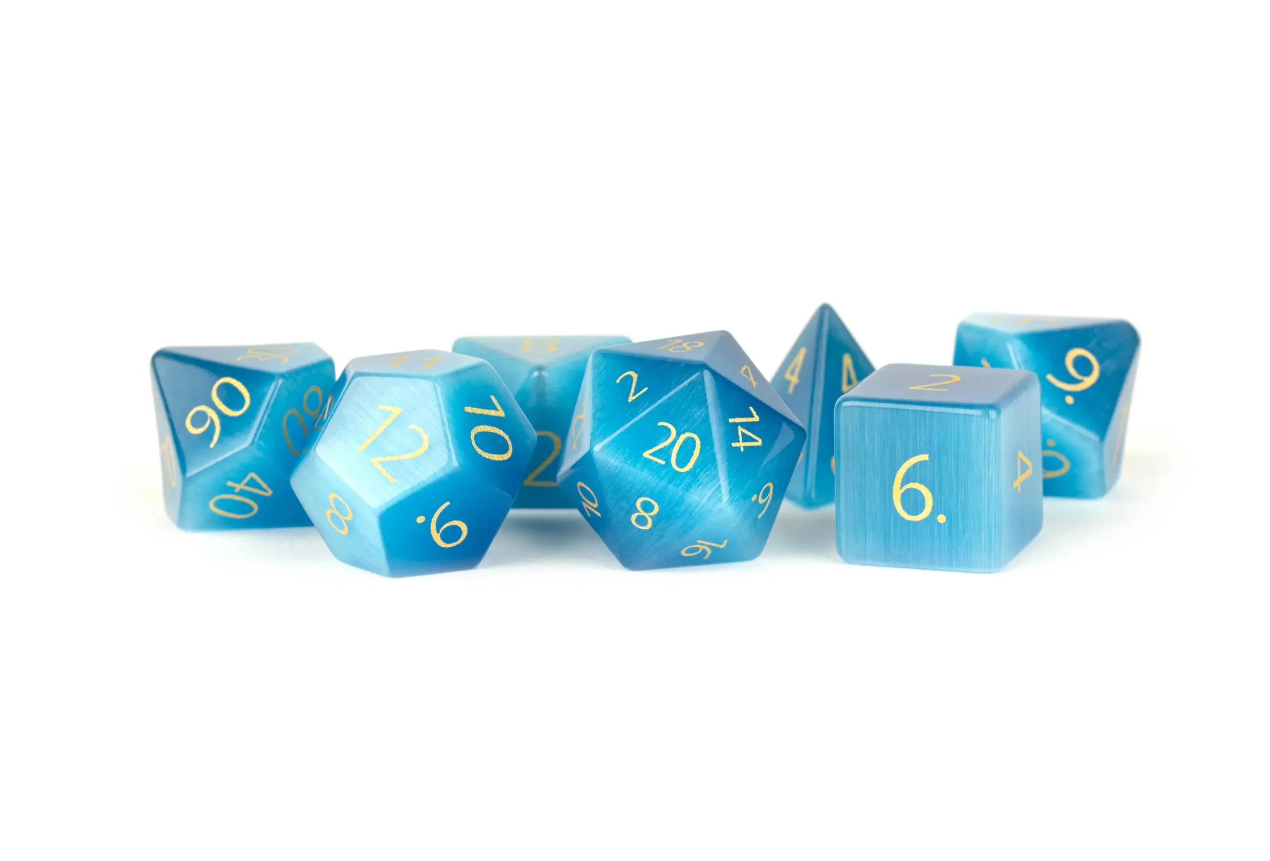 FanRoll Hand Crafted 16mm Stone Dice Set (Engraved Cat's Eye Aquamarine)