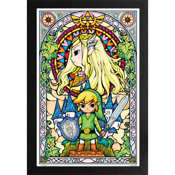 The Legend of Zelda Wind Waker Link & Zelda Stained Glass 11" x 17" Framed Print