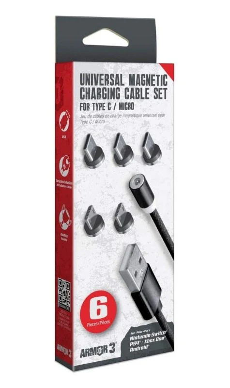 Magnetic USB Charge Cable (Black) (4 FT) USB Micro/USB C