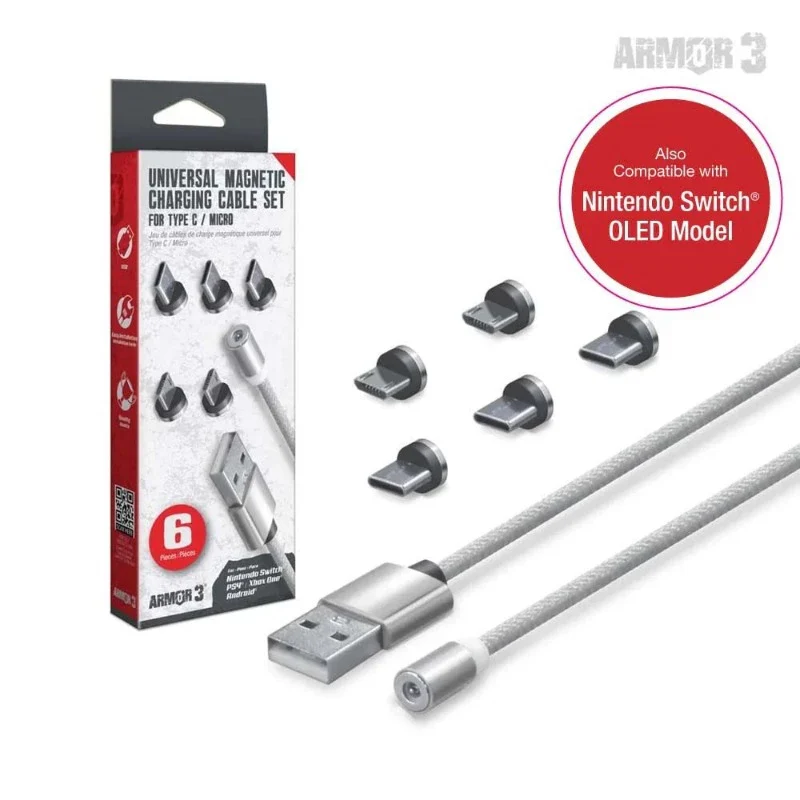Magnetic USB Charge Cable (Silver) (4 FT) USB Micro/USB C - Image 2