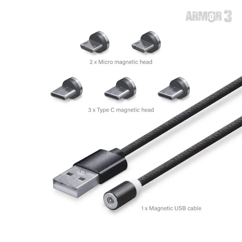 Magnetic USB Charge Cable (Silver) (4 FT) USB Micro/USB C - Image 3
