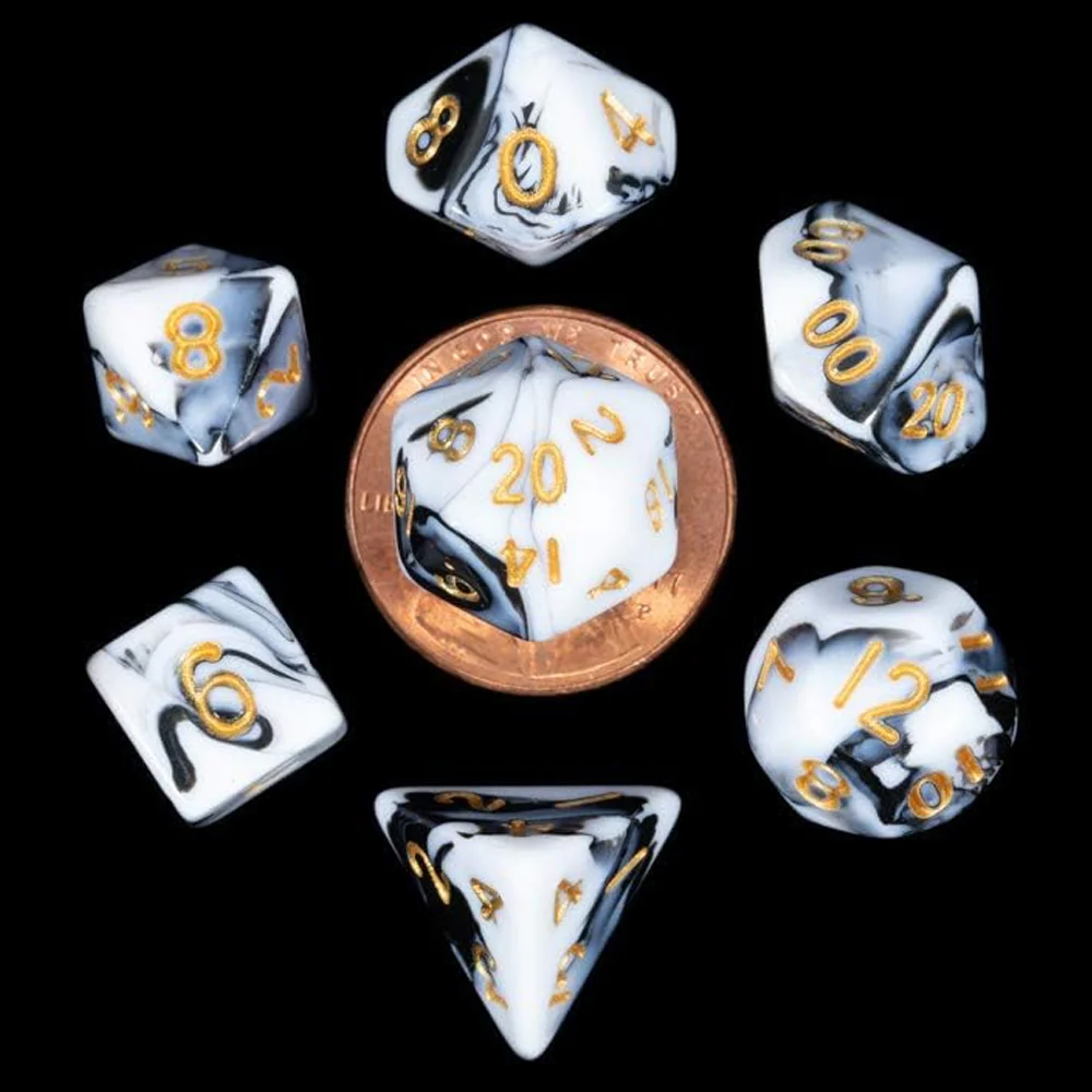 FanRoll Marble with Gold Numbers Mini 10mm Polyhedral Dice Set
