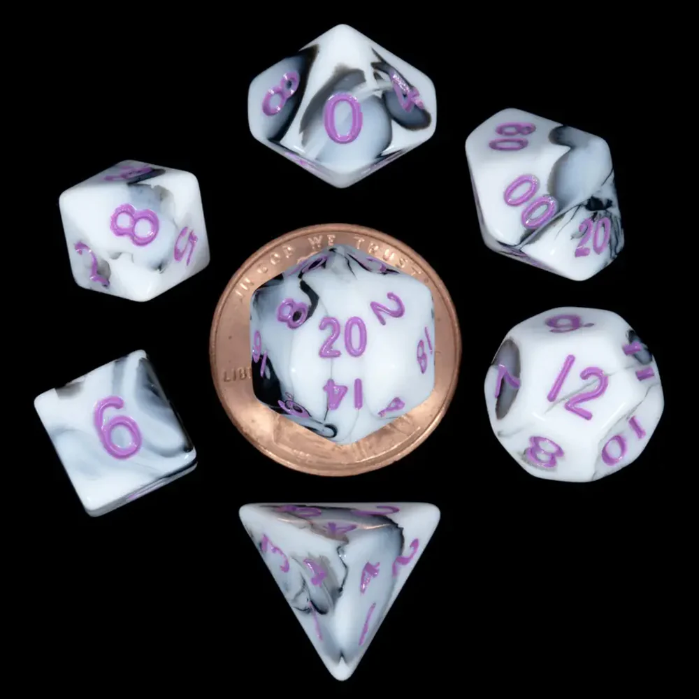 FanRoll Marble with Purple Numbers Mini 10mm Polyhedral Dice Set