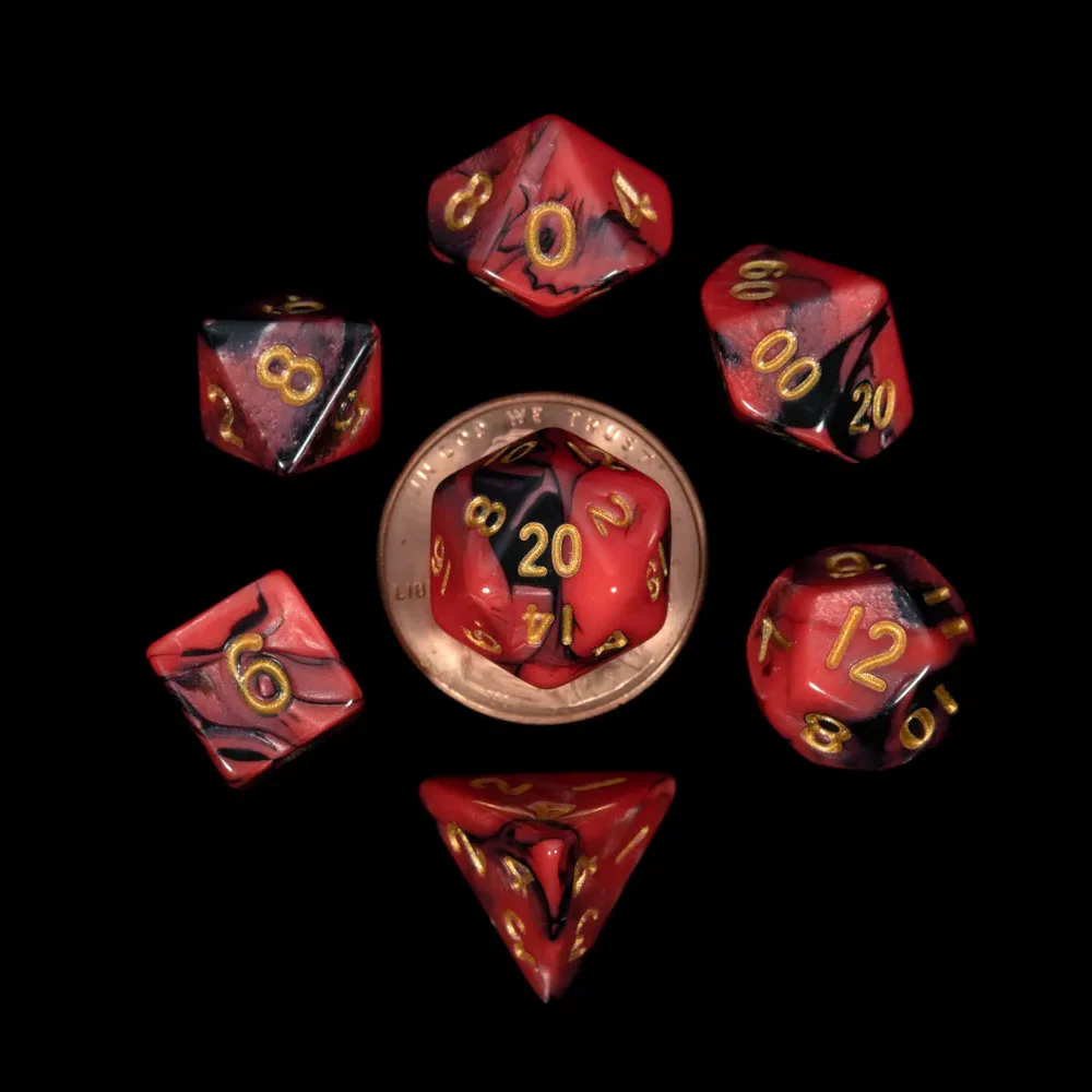 FanRoll Red/Black with Gold Numbers Mini 10mm Polyhedral Dice Set