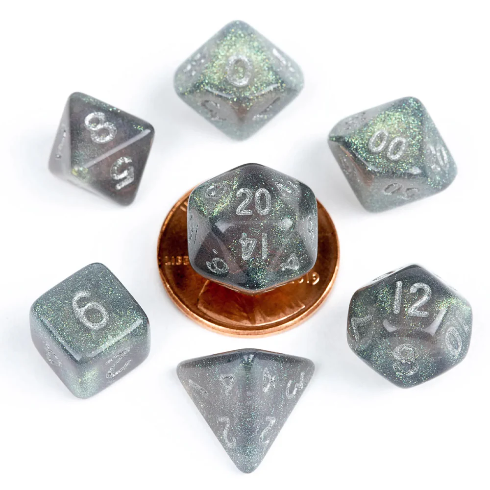 FanRoll Stardust Gray with Silver Numbers Mini 10mm Polyhedral Dice Set