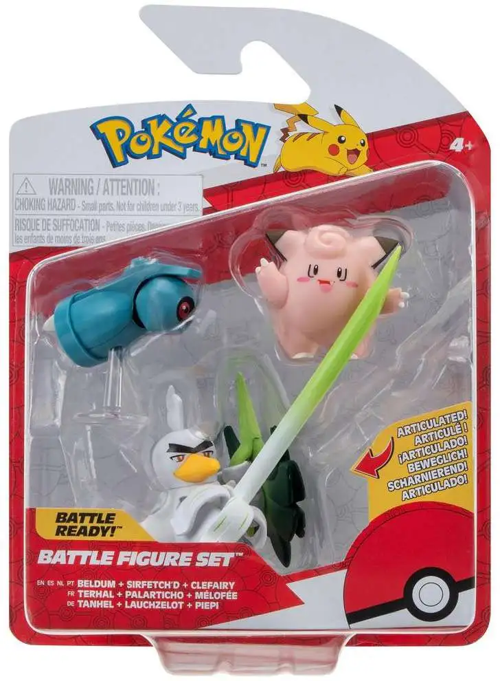 Pokemon Battle Figure 3 Pack Beldum + Sirfetch'd + Clefairy